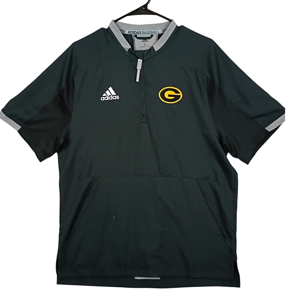 Adidas Baseball Georgia Quarter Zip Men Small‎ Green Short Sleeve Cage Jacket